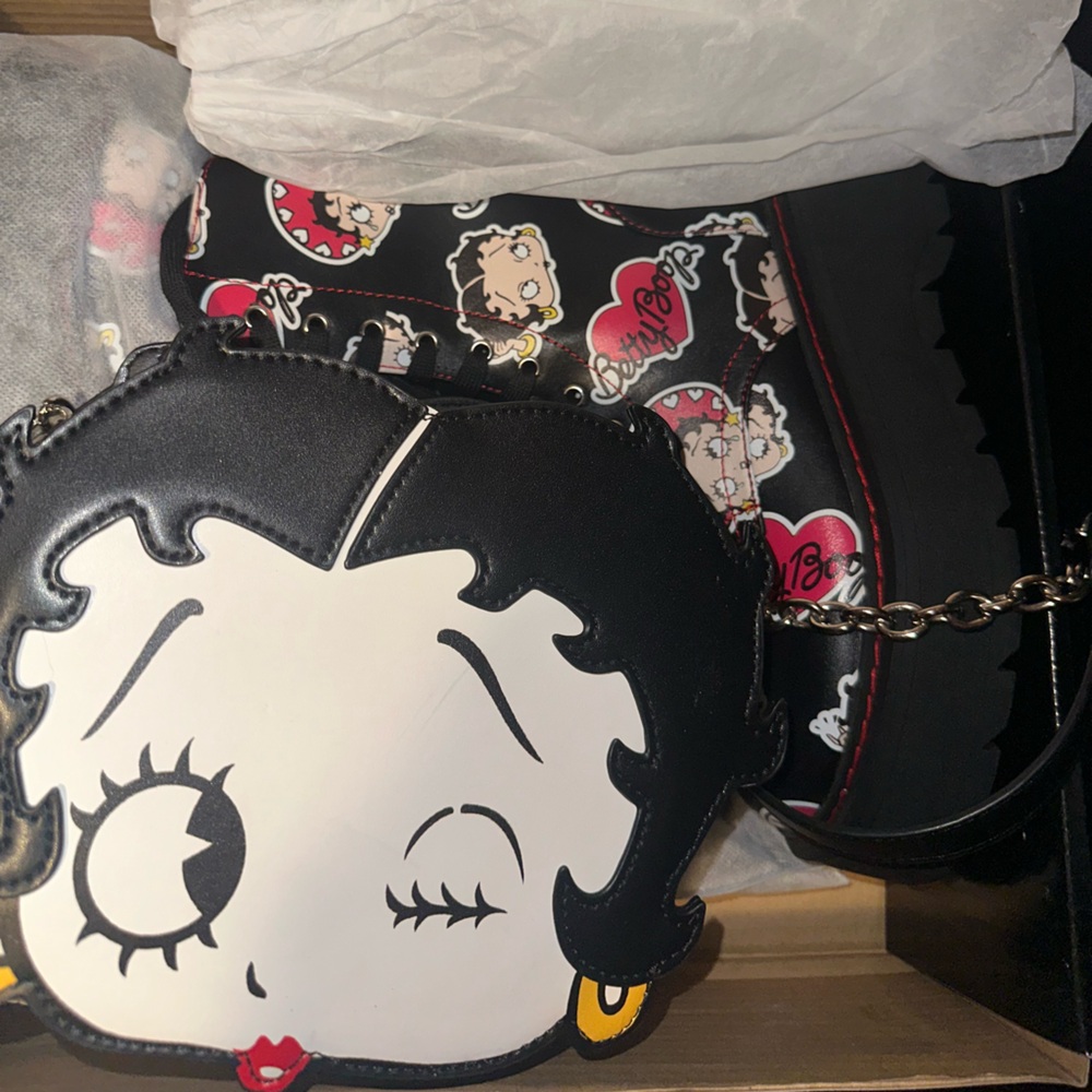 Betty Boop Black and White Cartoon Crossbody and Combat Boots (size 10)